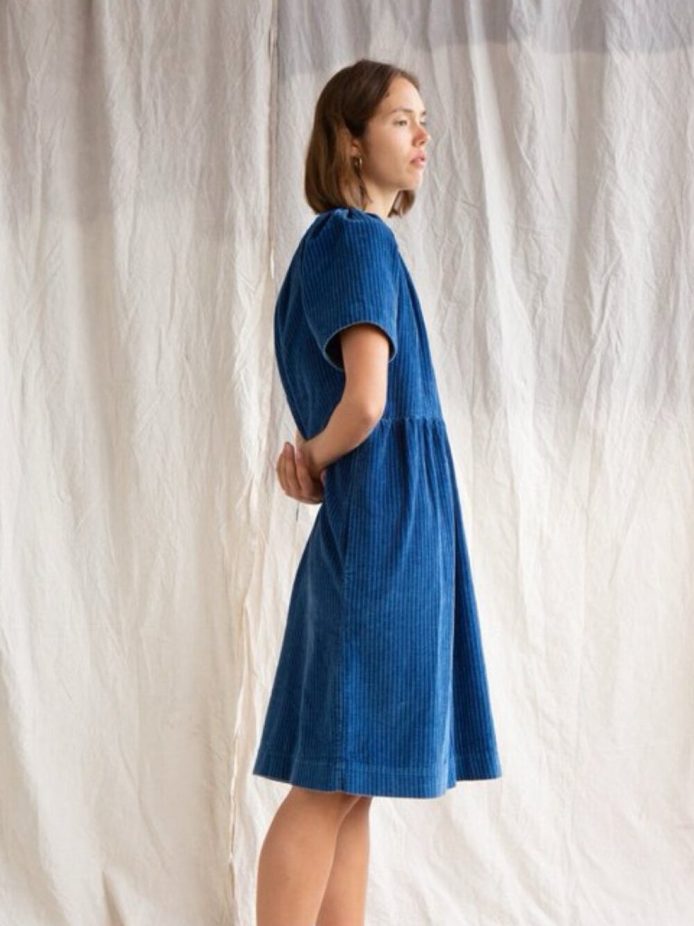 Caron Callahan Amelia Corduroy Dress in True Indigo - Picture 2 of 11